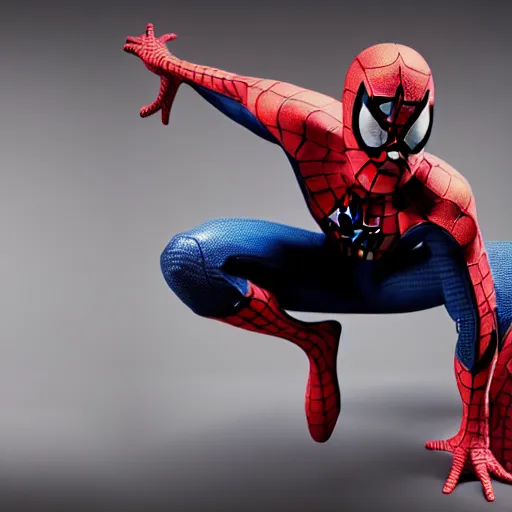 Prompt: still photo of spider - man in a ladies dress, highly detailed, photorealistic portrait, bright studio setting, studio lighting, crisp quality and light reflections, unreal engine 5 quality render