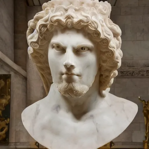 Prompt: beautiful ancient marble bust of a handsome dragon in a museum, 4k museum photography, detailed renaissance sculpture of a dragon