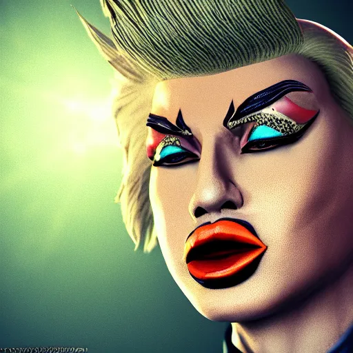 Prompt: donald trump drag queen, RPG portrait, dynamic lighting, fantasy art, High contrast, depth of field