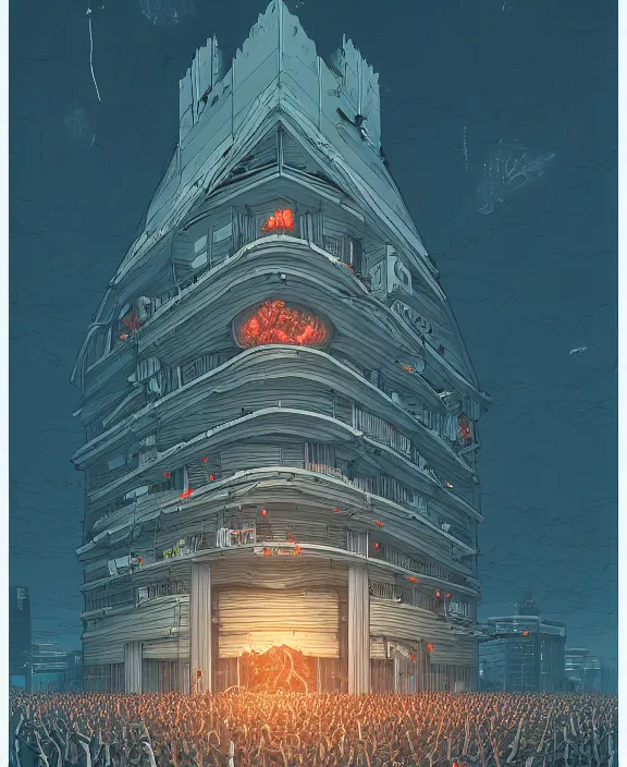 Image similar to an simplicity, minimalist building made of bloody viscera and organs, crowds of people, by dan mumford, yusuke murata, makoto shinkai, ross tran, cosmic, heavenly, god rays, cinematic, unreal engine, cel shaded, featured on artstation, pixiv