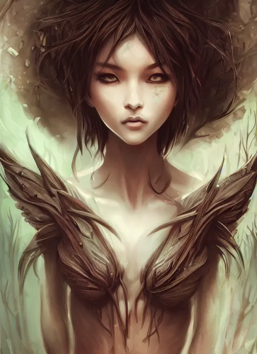 Prompt: beautiful forest nymph brown skin, venizian era, demonic eyes, dark fantasy, extremely detailed, sharp focus, smooth, digital illustration, by rossdraws, frank franzzeta