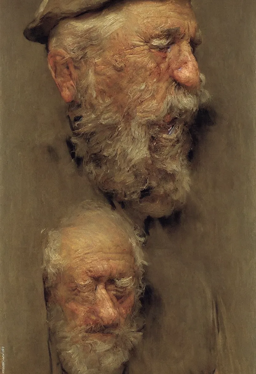 Image similar to Painting by Ilya Repin, face, portrait of an old man