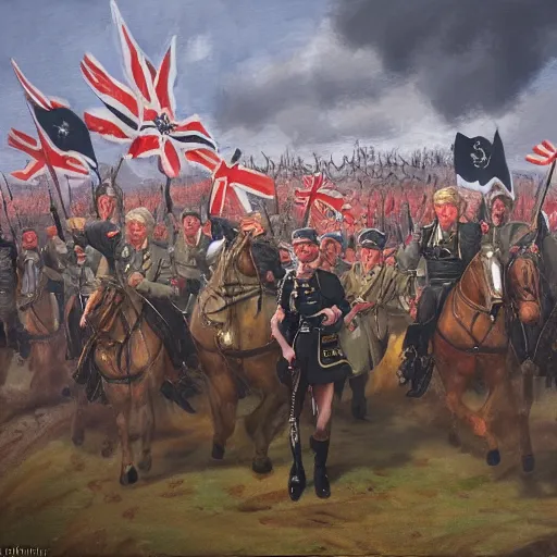 Prompt: found footage of general boris johnson leading his men into battle, glorified image, 8k, oil painting, boris johnson