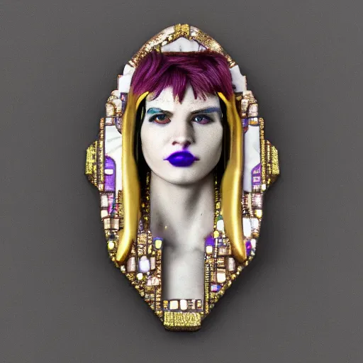 Image similar to female with visible gems inlaid her skin, cyberpunk style, gems, cameo, marble, gold, bones, 8k, details, studio lighting, realism