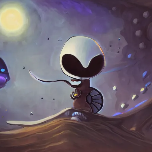 Image similar to oil painting of a pipe organ pirate spaceship in hollow knight style