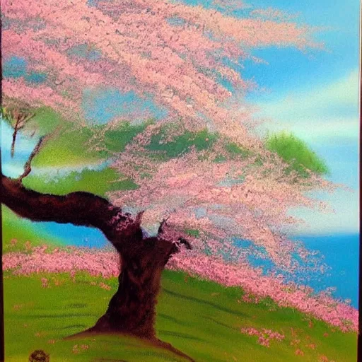 Prompt: a cherry blossom painting by bob ross