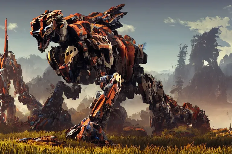 Image similar to stalker machine mecha animal beast robot of horizon forbidden west horizon zero dawn bioluminiscence global illumination ray tracing hdr fanart arstation by sung choi and eric pfeiffer and gabriel garza and casper konefal