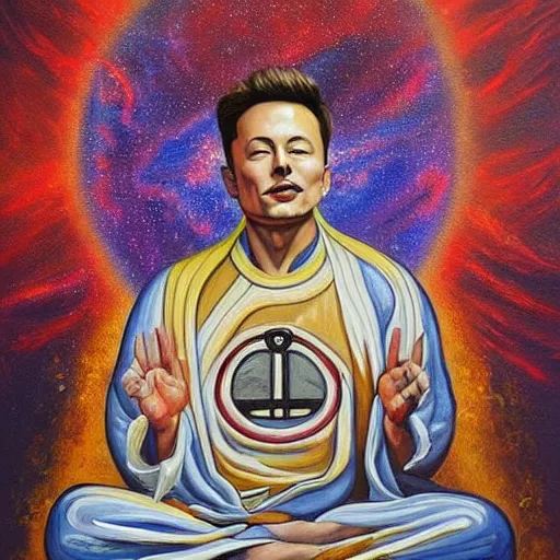 Image similar to this is a painting with the theme elon musk inner peace on the artstation trending page of year 2 2 2 2