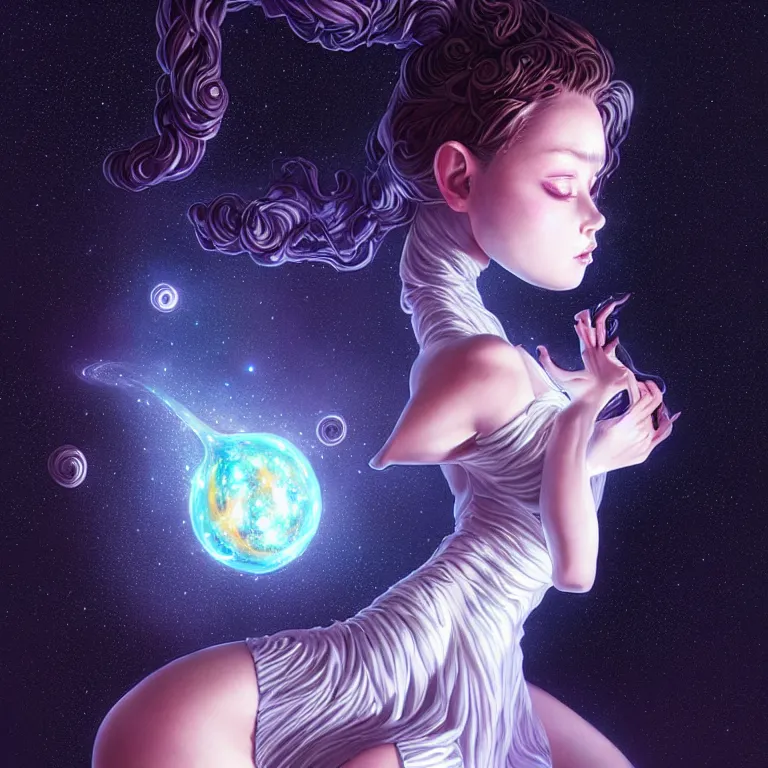 Prompt: azathoth girl wearing dress made of milky way, seductive pose, full body, occlusion shadow, specular reflection, rim light, unreal engine, artgerm, artstation, art by hiroaki samura and ilya kuvshinov and ossdraws, intricate, highly detailed 8 k, cosmic horror illustration, extremely beautiful face and body