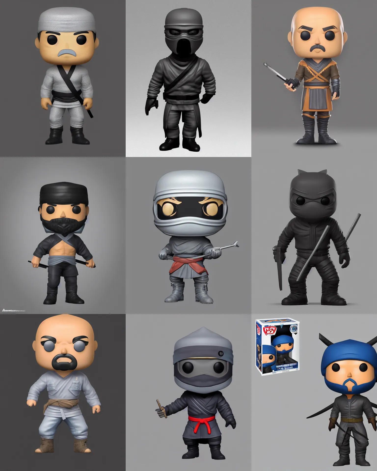 Prompt: full body 3 d render of ninja putin as a funko pop!, studio lighting, grey background, single body, no shadow, blender, trending on artstation, 8 k, highly detailed