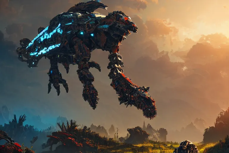 Image similar to ravager machine mecanical creature robot of horizon forbidden west horizon zero dawn bioluminiscence global illumination ray tracing hdr fanart arstation by ian pesty and alena aenami artworks in 4 k