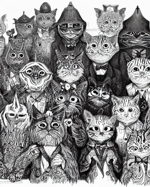 Image similar to group of creep children staring out, black and white character portrait, ultra realistic, concept art, intricate details, war, cinematic, highly detailed by louis wain