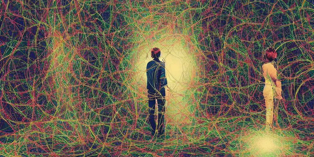 Prompt: a trippy photo of a single lonely person going through different interentangled timelines, hoping to one day get out of this space, neoclassicism, usual color setting