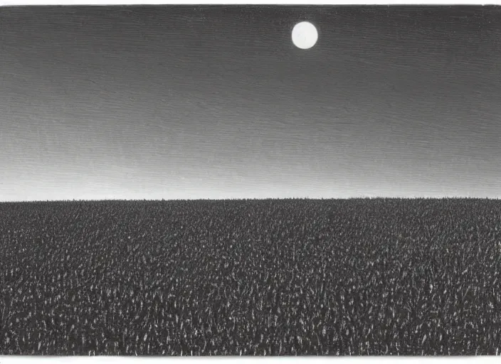 Image similar to Flying saucer landing in corn field with two moons in the sky, albumen silver print by Timothy H. O'Sullivan Ralph Mcquarrie