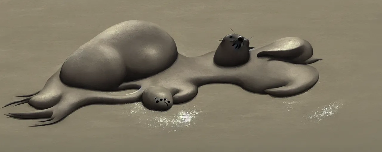 Image similar to a clean seal skeleton in river mud, goro fujita, studio ghibli, rim light, sad lighting, dark lighting, clear focus, very coherent