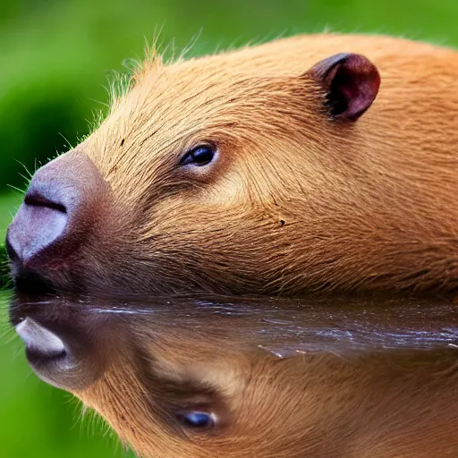 Image similar to capybara with red glowing ring above its head