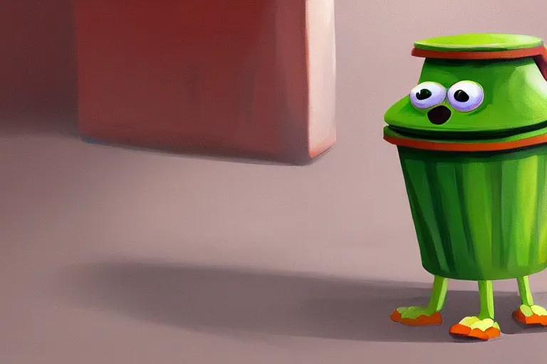 Image similar to Oscar the grouch in a trash can, highly detailed, digital painting, artstation, concept art, smooth, sharp focus, illustration