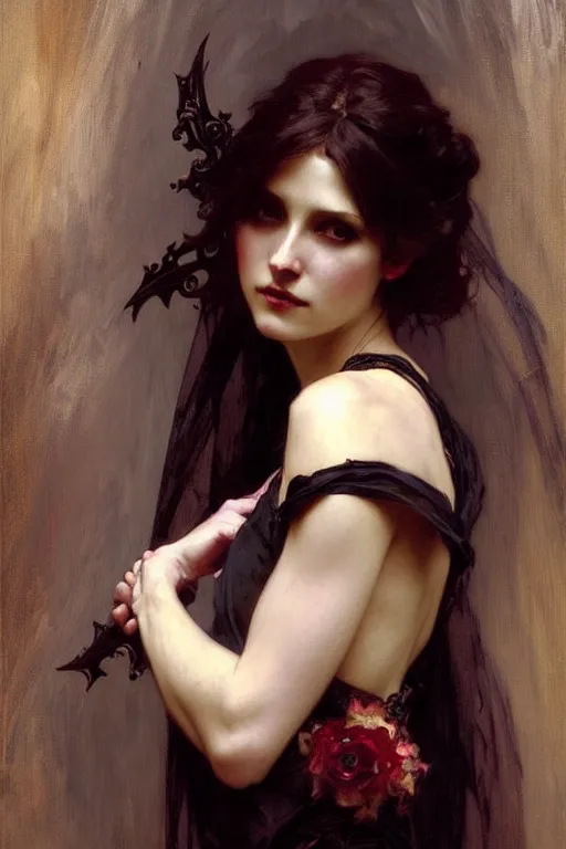 Image similar to gothic lady, painting by daniel gerhartz, alphonse mucha, bouguereau, detailed art, artstation