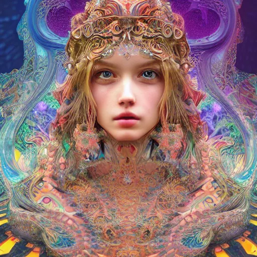 Image similar to wonderful princess of fractals and patterns, beautiful face, hyper detailed, background intricate and detailed, ornate 8 k gorgeous intricate detailed, octane render, psychedelic