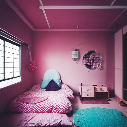 Prompt: cute girls bedroom, simple japanese girls bedroom, kawaii, 8 k photography