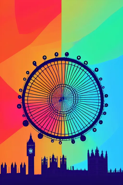 Image similar to minimalist boho style art of colorful london eye, illustration, vector art