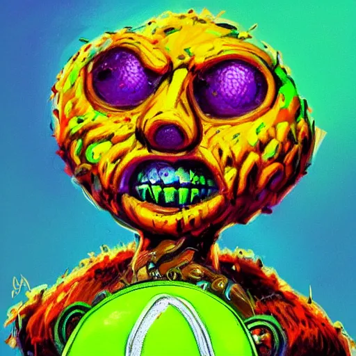 Image similar to a tennis ball monster ,tennis ball, colorful, digital art, fantasy, magic, trending on artstation, ultra detailed, profile picture, professional illustration by Basil Gogos