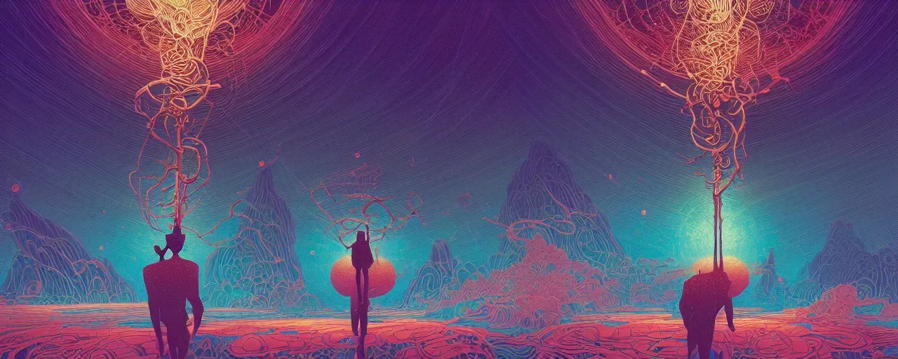 Prompt: dream symmetry!! ( ( ( ( a man stand in the middle of limbo ) ) ), epic scene, by victo ngai, kilian eng vibrant colours, dynamic lighting, digital art, winning award masterpiece, fantastically beautiful, illustration, aesthetically inspired by beksinski and dan mumford, trending on artstation, art by greg rutkowski, 8 k