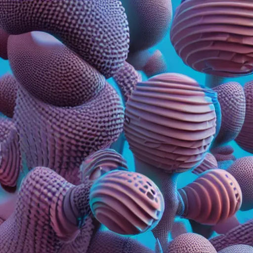 Prompt: a close up of a bunch of strange looking objects, a 3 d render by mike winkelmann, featured on zbrush central, psychedelic art, rendered in cinema 4 d, biomorphic, rendered in maya