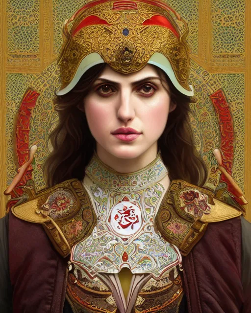 Image similar to portrait of a turkish masculine female alexandra daddario cyberpunk machine, machine face, upper half portrait, decorated with ottoman opera motifs, muscular, asian, fine china, wuxia, traditional chinese art, intricate intense elegant, highly detailed symmetry headpiece digital painting artstation concept art smooth sharp focus illustration, art by artgerm and greg rutkowski alphonse mucha 8 k