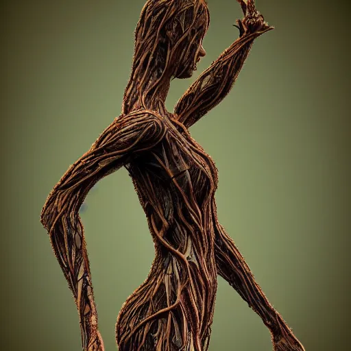 Image similar to digital art, Abstract art, humain female body made of roots, intricate roots, trending on artstation,