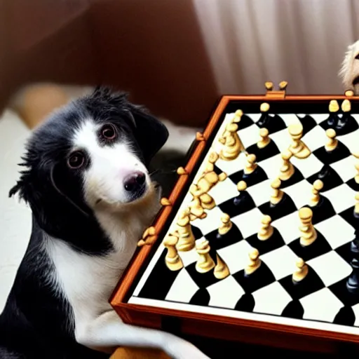 Image similar to a dog playing chess