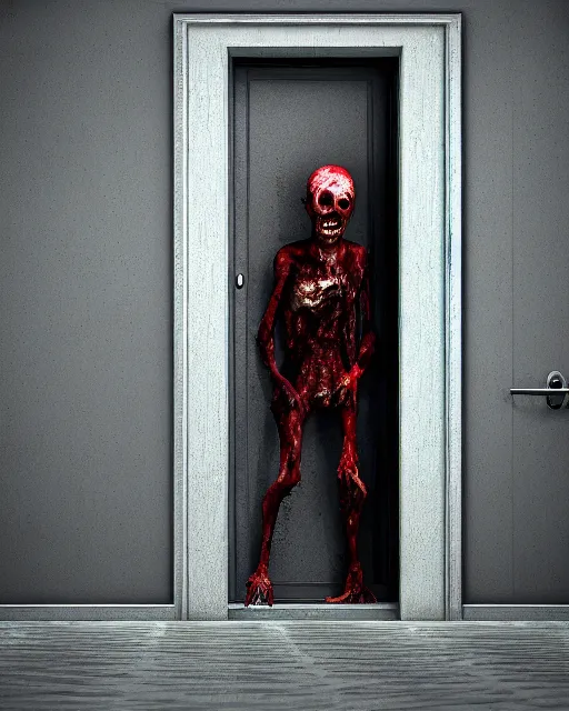 Prompt: zombie guarding a door, octane renderer, professional cgi