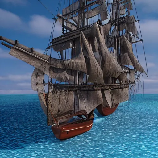 Image similar to 1 9 9 0 s cgi rendering of a pirate ship, high quality, high resolution