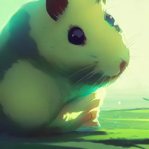 Image similar to a green hamster, illustration concept art anime key visual trending pixiv fanbox by wlop and greg rutkowski and makoto shinkai and studio ghibli and kyoto animation symmetrical facial features