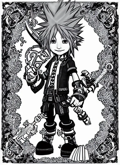 Image similar to joe biden as a kingdom hearts keyblade wielder, official square enix line art artwork, intricate design, high definition, delicate patterned, fashionable rpg clothing