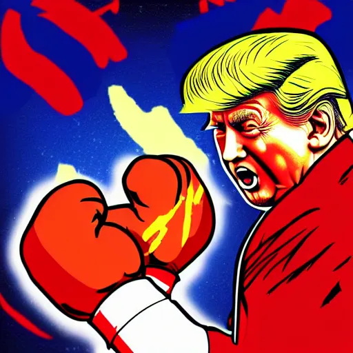 Image similar to xi jinping vs donald trump, street fighters, street fighter, fight, fistfight, digital art, cartoon