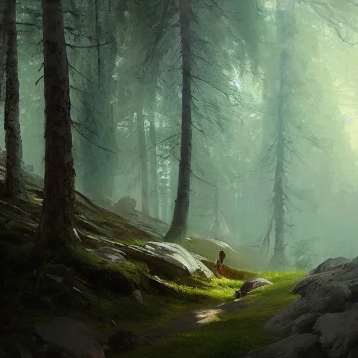 Prompt: a beautiful painting of a forest by ivan aivazovsky and george varodi and greg rutkowski. in style of concept art. oil painting texture. sharp lines, hyper detailed. octane render. trending on artstation