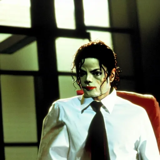 Image similar to michael jackson as the american psycho, cinematic still