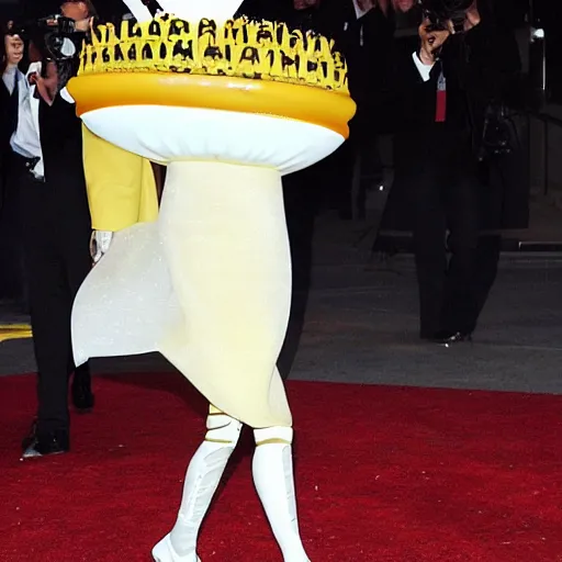 Prompt: lady gaga wearing a cheese based dress