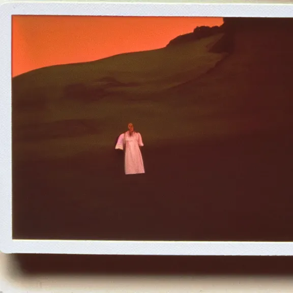 Image similar to polaroid photography, still from a 7 0's art house movie by alejandro jodorowsky, edward hopper and leonora carrington : : love, violence and surrealism, close - up view : : professional photograph, cinestill 8 0 0 tungsten 3 5 mm, high quality, triadic color scheme