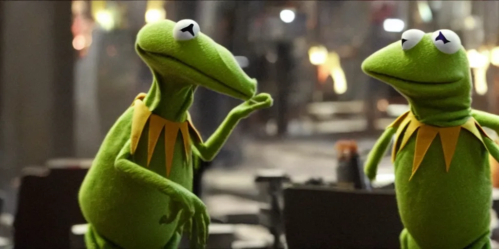 Prompt: Kermit in the Avengers movie (2012), IMAX footage