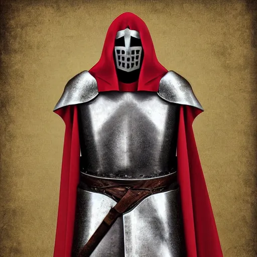 Prompt: man in 15 century crusader armor and cape with crusader insignia digital art realistic