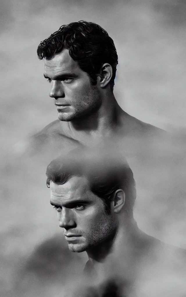 Image similar to portrait of henry cavill in the role of james bond, by camille corot, cinematic, moody lighting, cinematic lighting