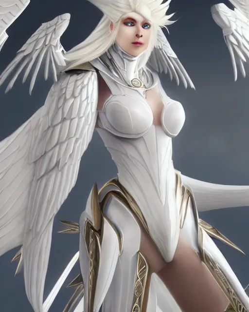 Prompt: regal white haired attractive egyptian goddess with huge white dove wings, warframe armor, beautiful, symmetric, dreamy, half asian, pretty face, blue eyes, detailed, scifi platform, laboratory, experiment, 4 k, ultra realistic, epic lighting, android body, illuminated, cinematic, masterpiece, art by akihito tsukushi, voidstar