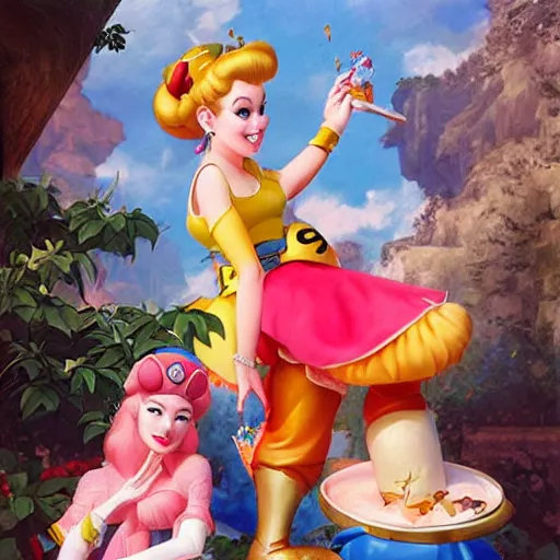 Image similar to mario marry princess peach, by huang guangjian and gil elvgren and sachin teng