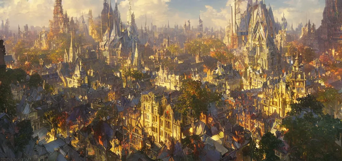 Prompt: the city of eulmore by Stanley Artgerm Lau, greg rutkowski, thomas kindkade, alphonse mucha, loish, norman Rockwel