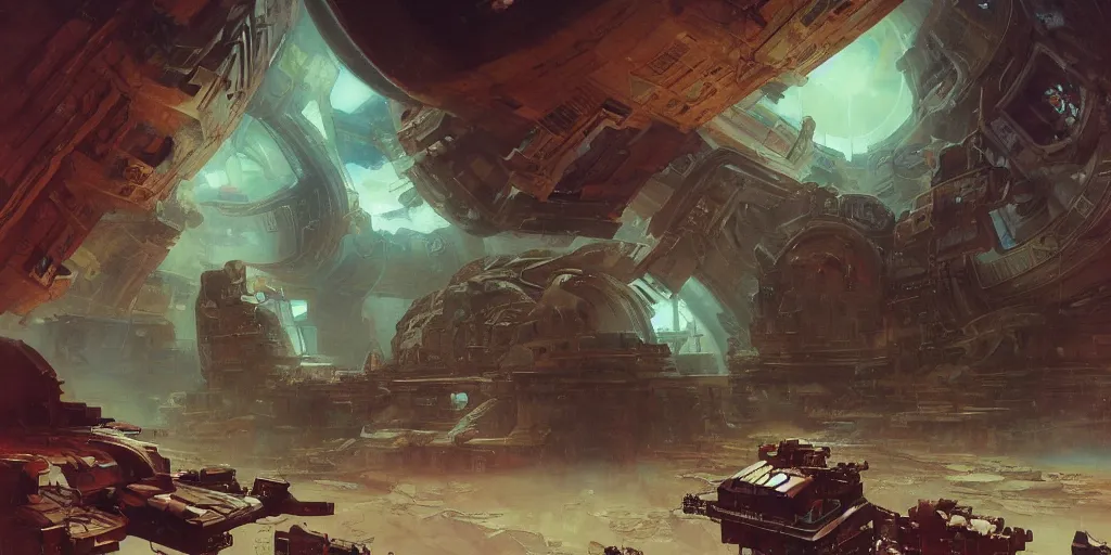 Image similar to supernova, art deco buildings in space in a flying space station, ruins on mars, painted by ruan jia, raymond swanland, lawrence alma tadema, zdzislaw beksinski, norman rockwell, jack kirby, tom lovell, alex malveda, greg staples