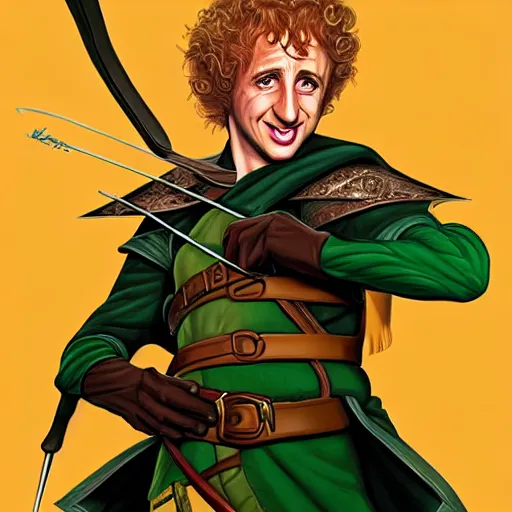 Image similar to a fantasy comic - style full portrait of young gene wilder as robin hood, digital illustration by ken taylor and sana takeda and jenny frison, character design, concept art, fine inking lines, vivid colors, dnd, highly detailed!, hd, 4 k, trending on artstation