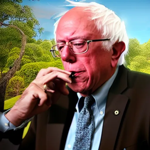 Prompt: bernie sanders in a lounge chair smoking a joint, detailled, realistic, hd, 8 k, art, cinematic lighting