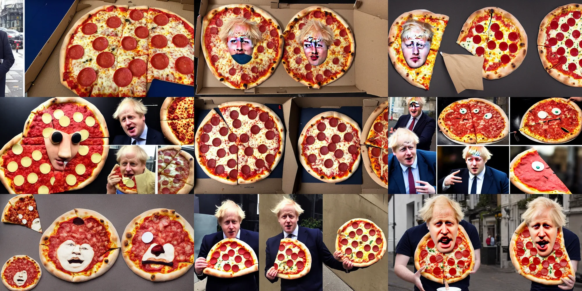 Prompt: pizza shaped like boris johnson